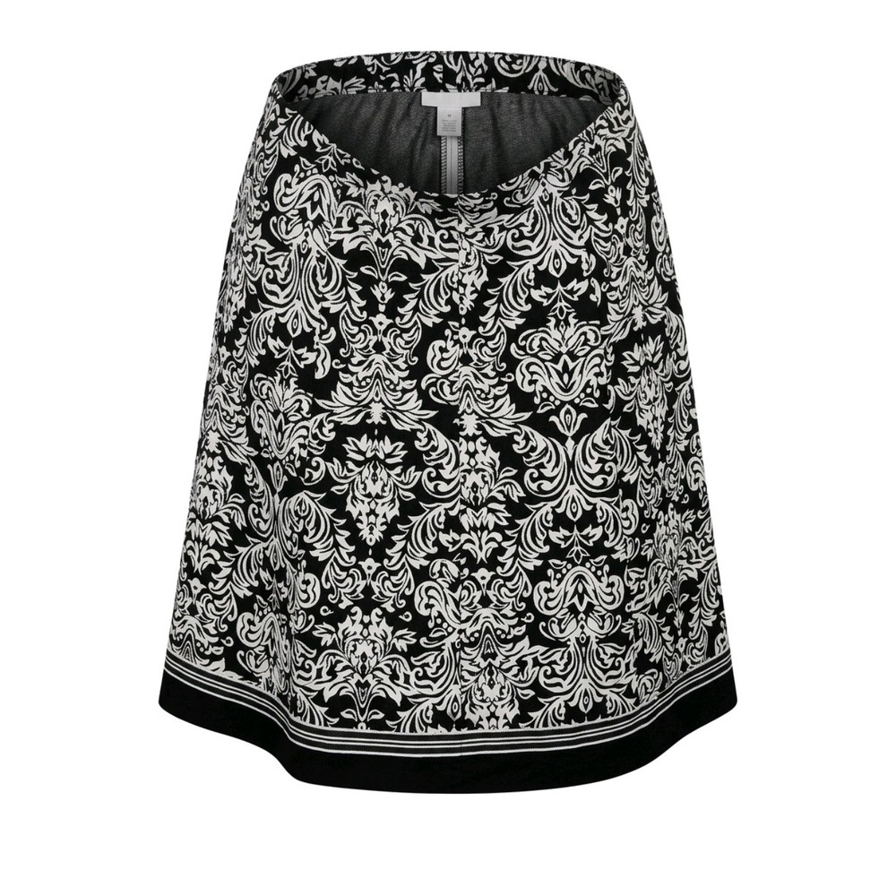 Coldwater Creek Black White Damask Print A-Line Skirt Size 16 Cotton H43670